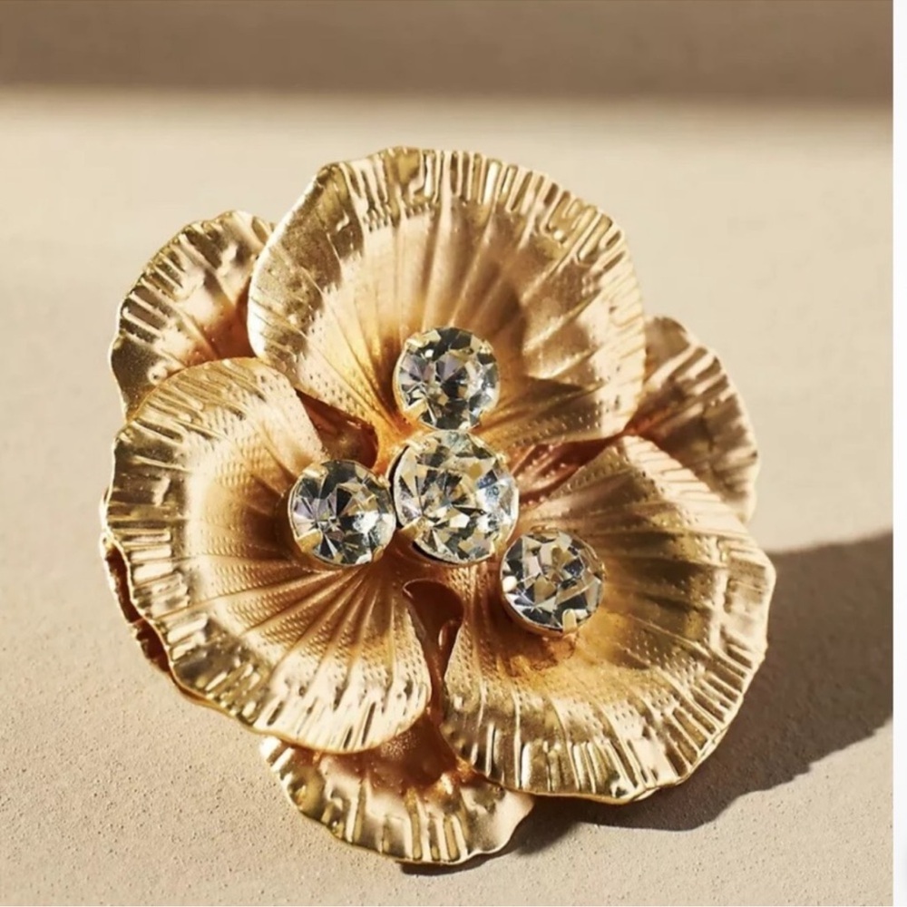 Anthropologie Crystal Blossom Earrings - Gold Floral - Picture 3 of 8